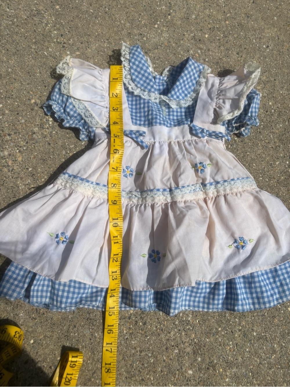 Vintage Blue Gingham Embroidered Prairie Dress 2T-3T - Picture 8 of 9